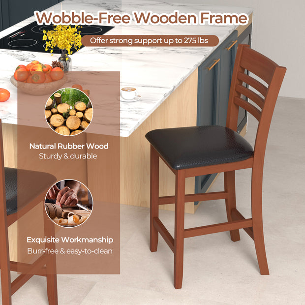 Set of 2 Counter Height Bar Chair Kitchen Island Stool with Backrest and Footrest-Walnut