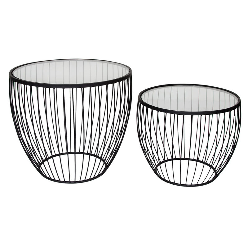 Cyclone Glass Accent Tables – Matte Black – Set Of 2