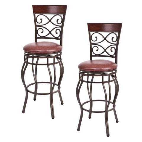 2 Pieces 30 Inch 360 Degree Swivel Bar Stools with Leather Padded Seat-Brown