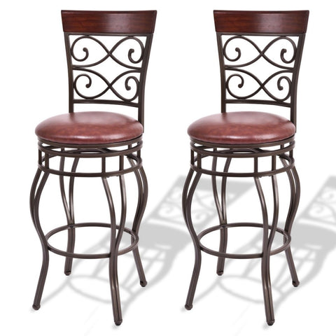 2 Pieces 30 Inch 360 Degree Swivel Bar Stools with Leather Padded Seat-Brown