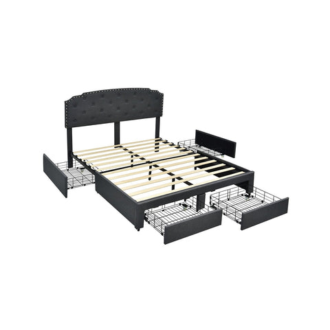 Platform Bed Frame with 4 Storage Drawers Adjustable Headboard (Full/Queen)