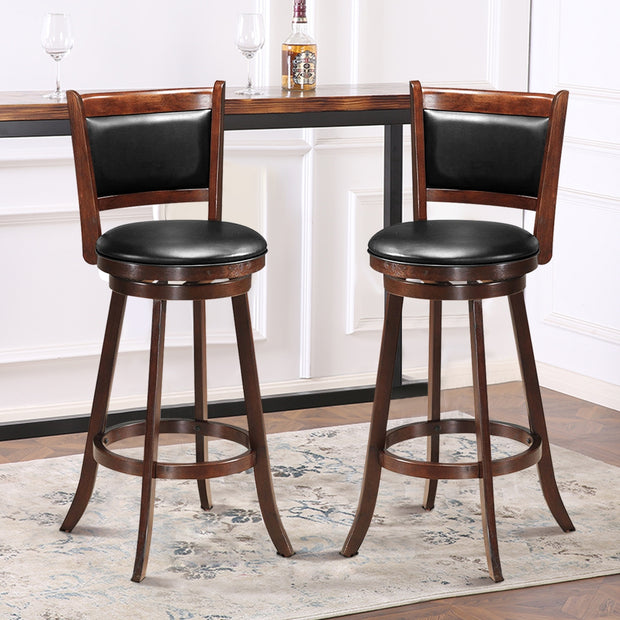 Set of 2 29 Inch Swivel Bar Height Stool Wood Dining Chair Barstool-Brown