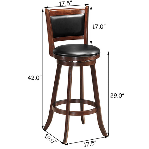 Set of 2 29 Inch Swivel Bar Height Stool Wood Dining Chair Barstool-Brown