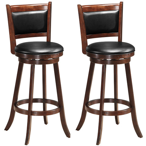 Set of 2 29 Inch Swivel Bar Height Stool Wood Dining Chair Barstool-Brown