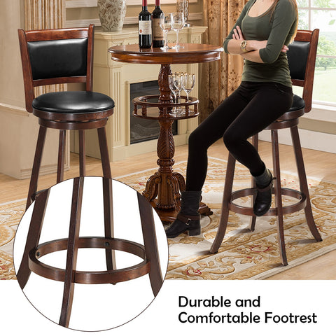 Set of 2 29 Inch Swivel Bar Height Stool Wood Dining Chair Barstool-Brown