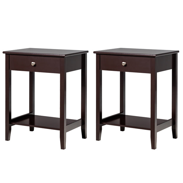 Set of 2 Wooden Bedside Sofa Table-Brown