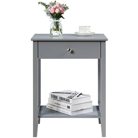 Set of 2 Wooden Bedside Sofa Table-Gray