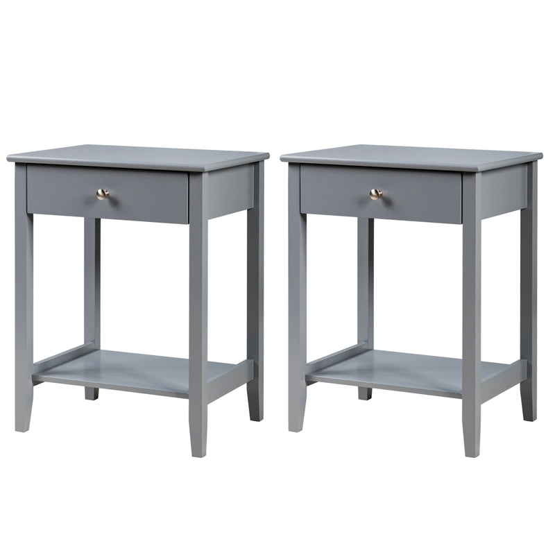 Set of 2 Wooden Bedside Sofa Table-Gray
