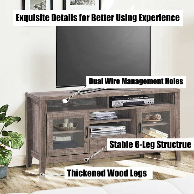 Tall TV Stand with Glass Storage and Drawer