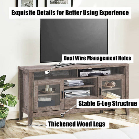 Tall TV Stand with Glass Storage and Drawer