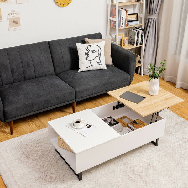 43 Inch Lift Top Coffee Table with Storage Compartment and Metal Frame-White