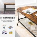 2-Tier Industrial Coffee Table Central Table with Metal Mesh Shelf for Living Room-Rustic Brown