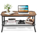 2-Tier Industrial Coffee Table Central Table with Metal Mesh Shelf for Living Room-Rustic Brown