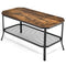 2-Tier Industrial Coffee Table Central Table with Metal Mesh Shelf for Living Room-Rustic Brown