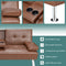 Convertible Folding Leather Futon Sofa with Cup Holders and Armrests-Brown