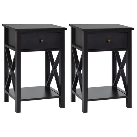 2pcs Bedroom Side End Nightstand with Drawer-Brown