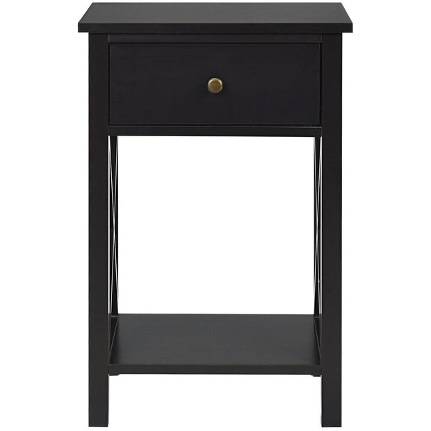 2pcs Bedroom Side End Nightstand with Drawer-Brown