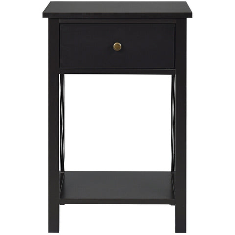 2pcs Bedroom Side End Nightstand with Drawer-Brown