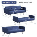 3 Seat Convertible Linen Fabric Futon Sofa with USB and Power Strip-Blue