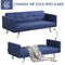 3 Seat Convertible Linen Fabric Futon Sofa with USB and Power Strip-Blue