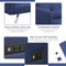 3 Seat Convertible Linen Fabric Futon Sofa with USB and Power Strip-Blue