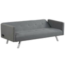 3 Seat Convertible Linen Fabric Futon Sofa with USB and Power Strip-Gray