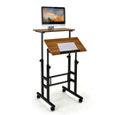 Height Adjustable Mobile Standing Desk with rolling wheels for office and home-Walnut