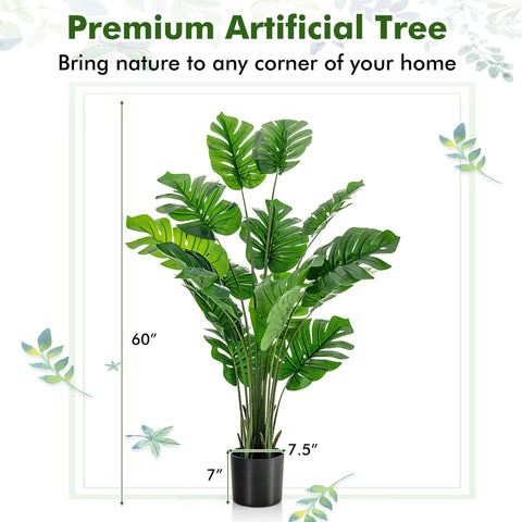 2 Pieces 5 Feet Artificial Monstera Tree Set