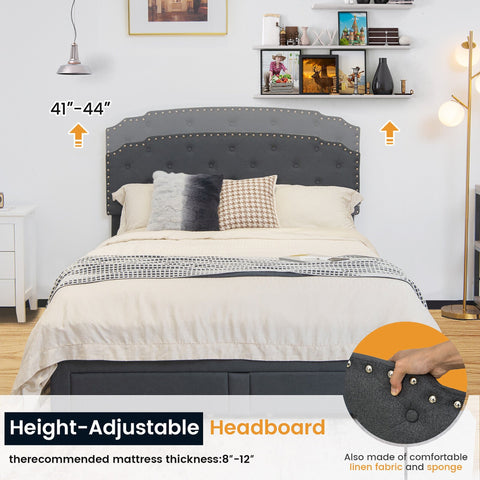 Platform Bed Frame with 4 Storage Drawers Adjustable Headboard (Full/Queen)