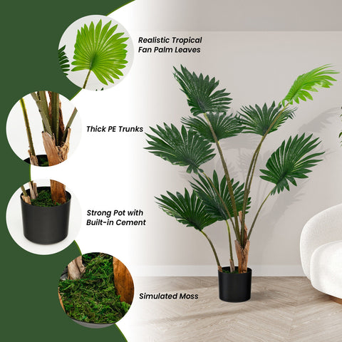 4 Feet Artificial Fan Palm Tree with Cement Pot