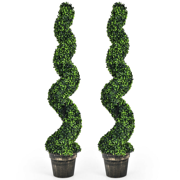 2 Pack 4 Feet Artificial Spiral Boxwood Topiary Indoor Outdoor Decor