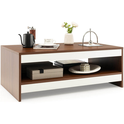 37 Inch 2-Tier Rectangle Wooden Coffee Table with Storage Shelf-Wulnat