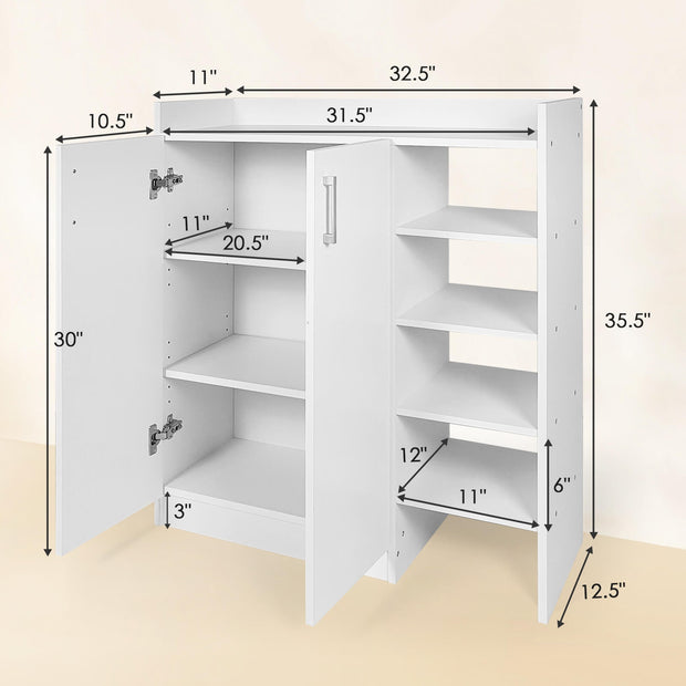 Freestanding Shoe Cabinet with 3-Postition Adjustable Shelves-White