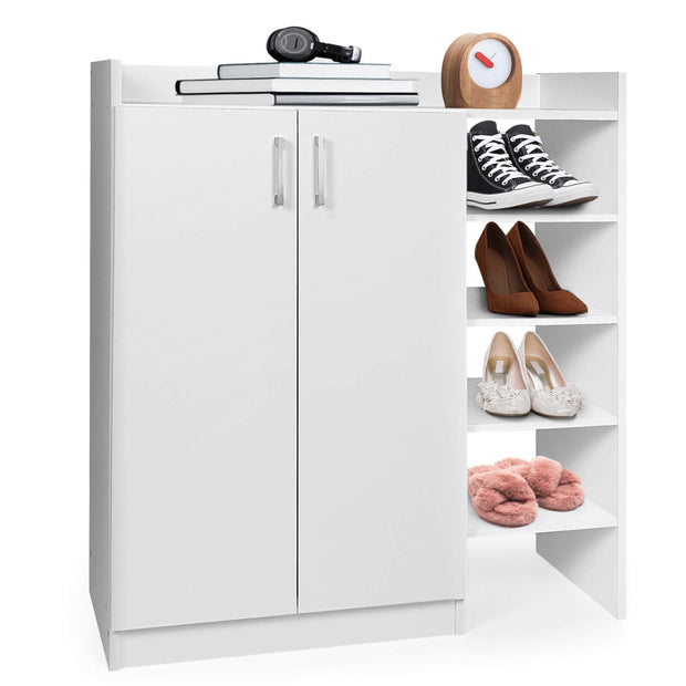 Freestanding Shoe Cabinet with 3-Postition Adjustable Shelves-White