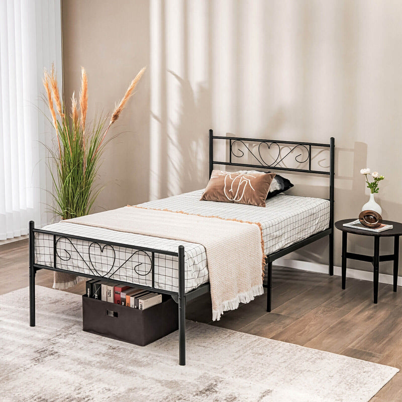 Twin XL Metal Bed Frame with Heart-shaped Headboard