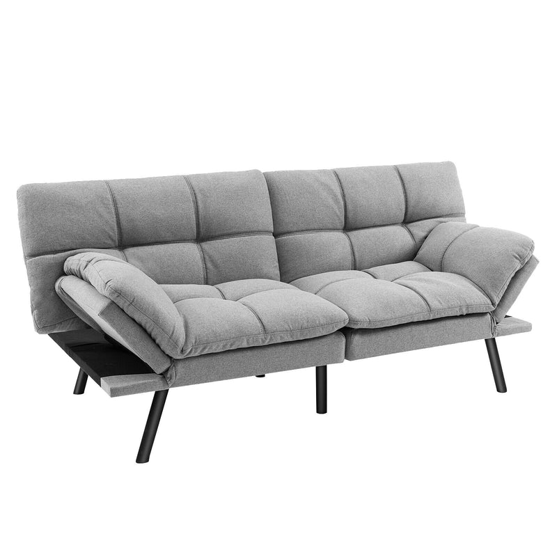 Convertible Memory Foam Futon Sofa Bed with Adjustable Armrest-Gray