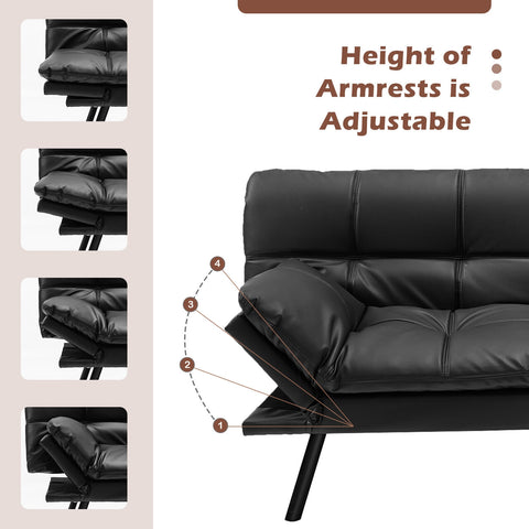 Convertible Memory Foam Futon Sofa Bed with Adjustable Armrest-Black