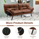 Convertible Memory Foam Futon Sofa Bed with Adjustable Armrest-Brown