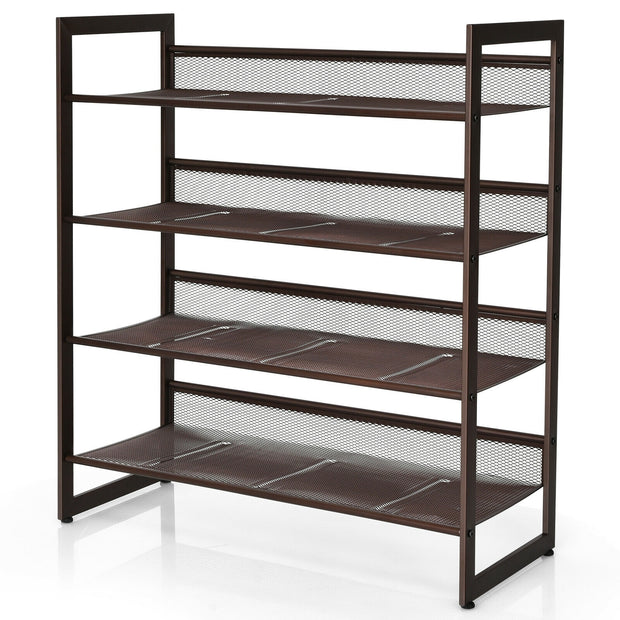 2/3/4 Tiers Flat and Slant Metal Shoe Rack for Entryway Hallway-4-Tier