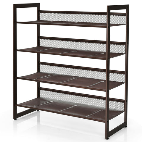 2/3/4 Tiers Flat and Slant Metal Shoe Rack for Entryway Hallway-4-Tier