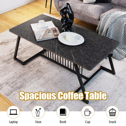 48 Inch Modern Style Coffee Table with Spacious Tabletop for Living Room-Black