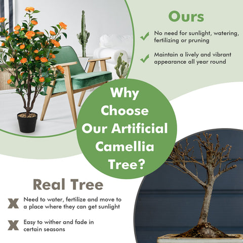 3.3 Feet Artificial Camellia Tree for Indoor and Outdoor