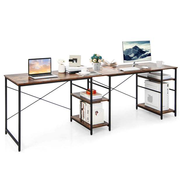 L Shaped Computer Desk with 4 Storage Shelves and Cable Holes-Rustic Brown