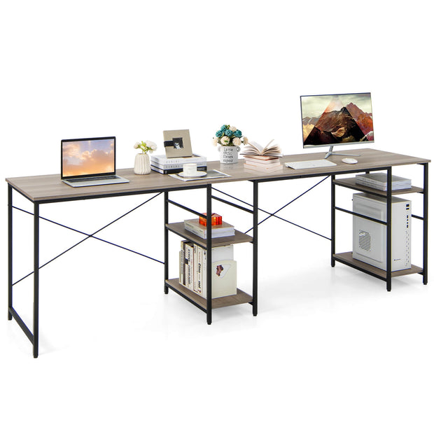 L Shaped Computer Desk with 4 Storage Shelves and Cable Holes-Gray