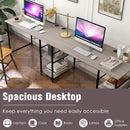 L Shaped Computer Desk with 4 Storage Shelves and Cable Holes-Gray