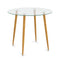 Round Glass Dining Table Leisure Coffee Table with Metal Legs-Natural