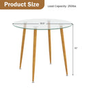 Round Glass Dining Table Leisure Coffee Table with Metal Legs-Natural