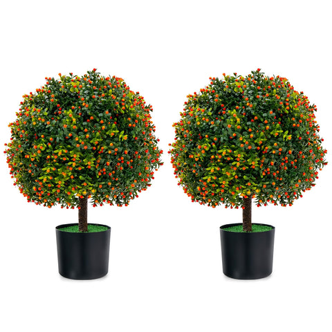 2-Pack Artificial Boxwood Topiary Ball Tree with Orange Fruit