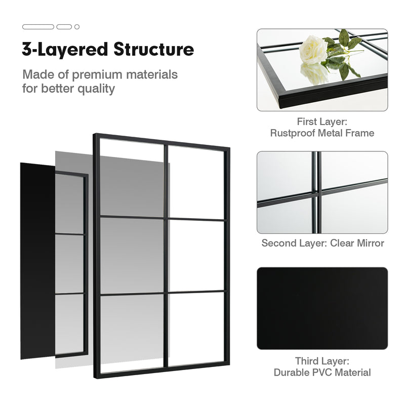 3-Layered Decorative Wall Mirror with Metal Frame for Dining Living Room-Black