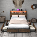 Queen Size Bed Frame with Smart LED Lights and Storage Drawers-Queen Size
